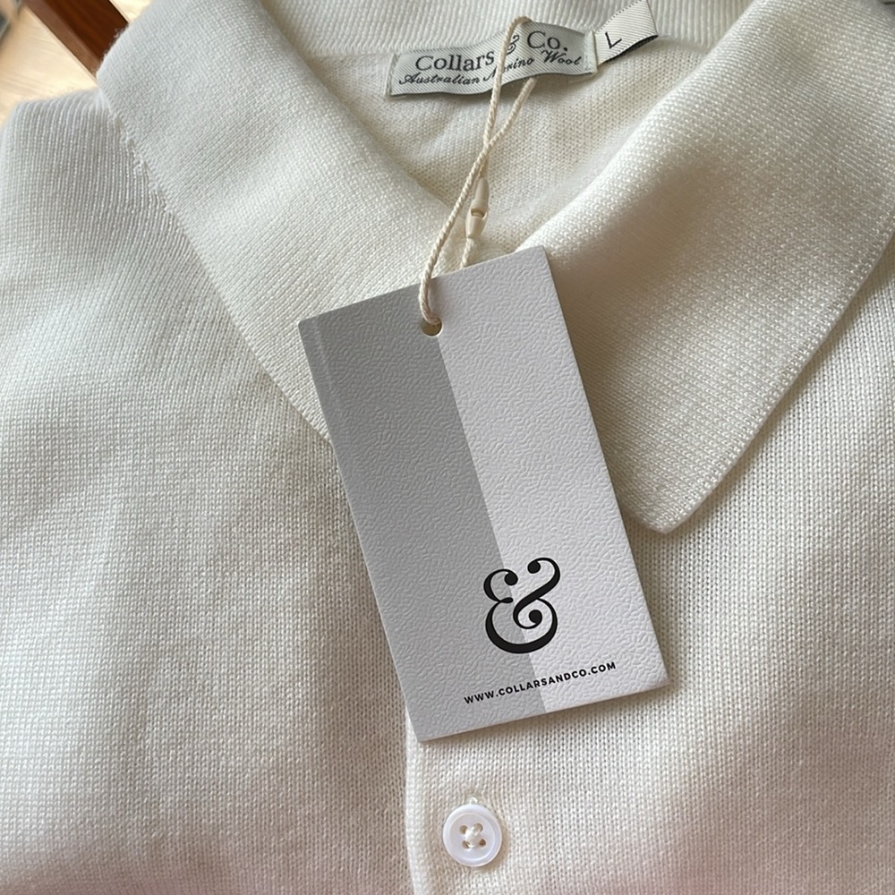 Collars & Co. Bellagio Three Button Long Sleeve Merino Polo Cream Size L NWT - Picture 6 of 8